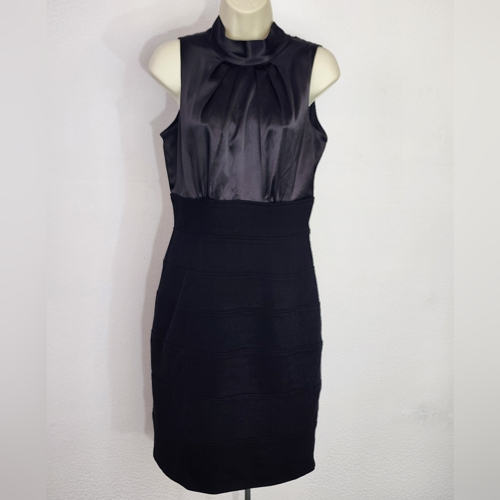 Donna Ricco Dress Satin Bodice Tie Back Sash Black Soze 4 - Picture 13 of 13
